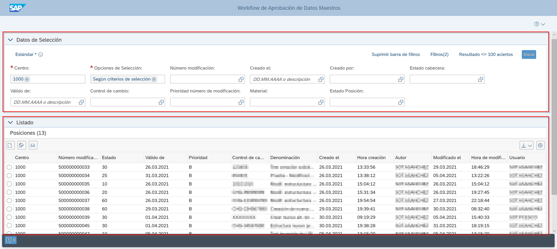 Pantalla de acceso al Workflow de Aprobación de Datos Maestros en SAP